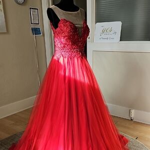 Size 10 deep Red Tulle Full Aline Ball Gown By Terani Couture